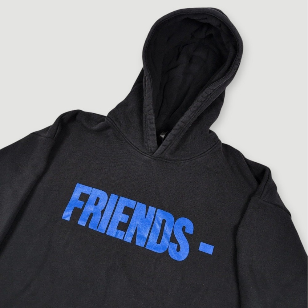 VLONE Friends Hoodie Mens Large Black Cropped Blue Graphic Streetwear USA Made